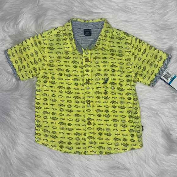 SOLD! Yellow Nautica Button Up Short Sleeve Shirt Fish Pattern - Picture 1 of 4